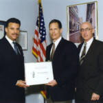 Rep. Carlos Valdes receives Certificate of Appreciation from the Miami-Dade Police Dept. Presented by:
Carlos Alvarez (left) and George Aylesworth (right)