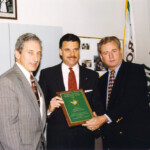 Sheriff Monge, President Florida Sheriff’s Assn. and Metro Dade Police Director Fred Taylor present 1996 Florida Sheriff’s Legislative Award to Rep. Carlos Valdes.